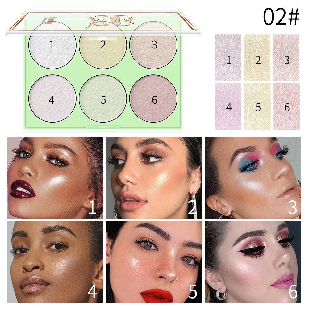 6-Color Pearl Highlighter Palette for Face & Body Glow