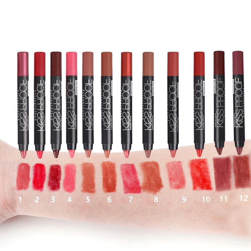 12-Color Waterproof Lipstick Pen Set With Sharpener