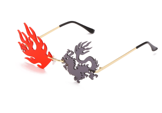 Dragon Flame Rimless Sunglasses — Festival Statement Eyewear