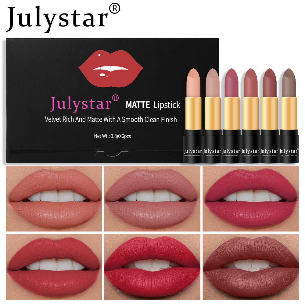 Matte Lipstick Set: Six Velvety Shades, Smooth Finish