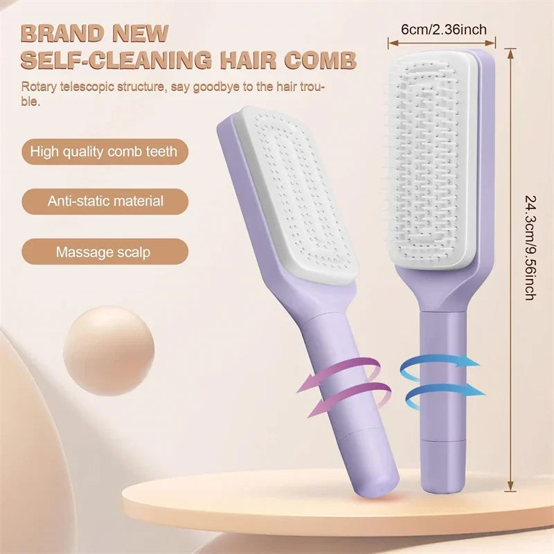 Self-Cleaning Rotating Hairbrush – Anti-Static Scalp Massage