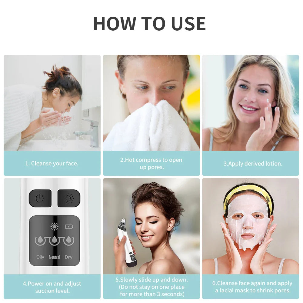 Pore Vacuum with Hot Compress — 3 Suction Levels for Clear