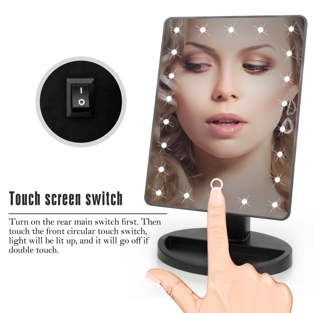 22 LED Lights Touch Screen Makeup Mirror 1X 10X Table Deskto