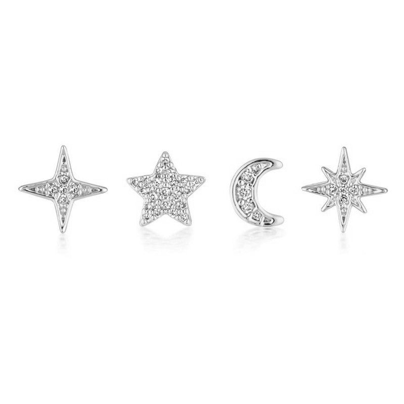 Celestial Earring Stud Set — 4-Piece S925 Silver & CZ Ear