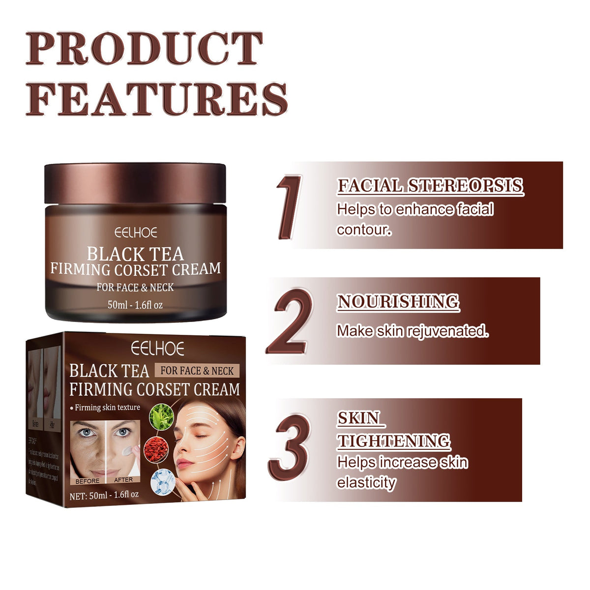 Black Tea Firming Face Cream for Sagging Skin & Pores