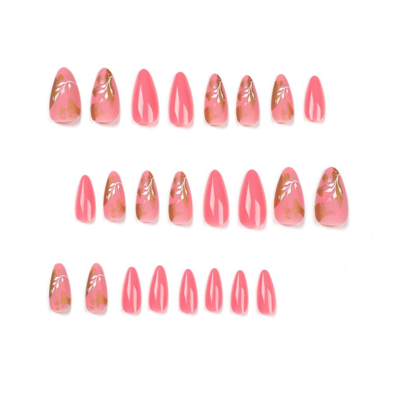 Press-On Nails — Floral & Gold Foil Instant Salon Manicure