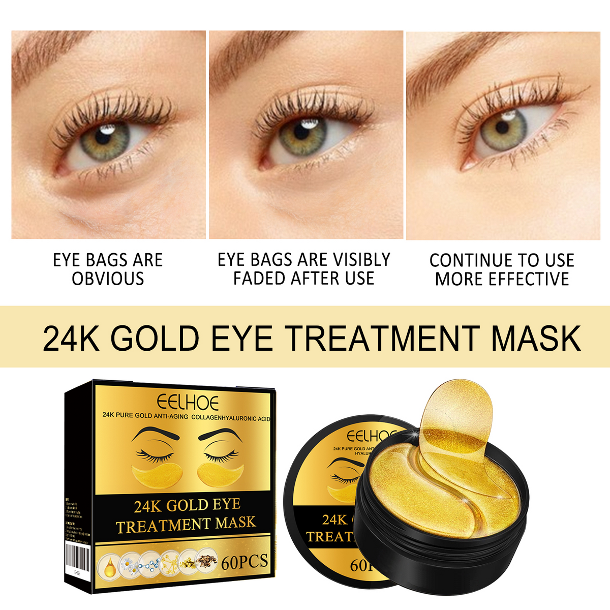 24K Gold Eye Mask Patches for Dark Circles & Puffiness