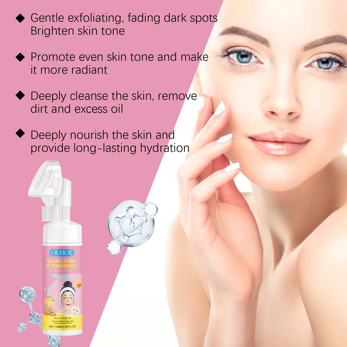 Kojic Acid Turmeric Mousse Cleanser for Bright Skin