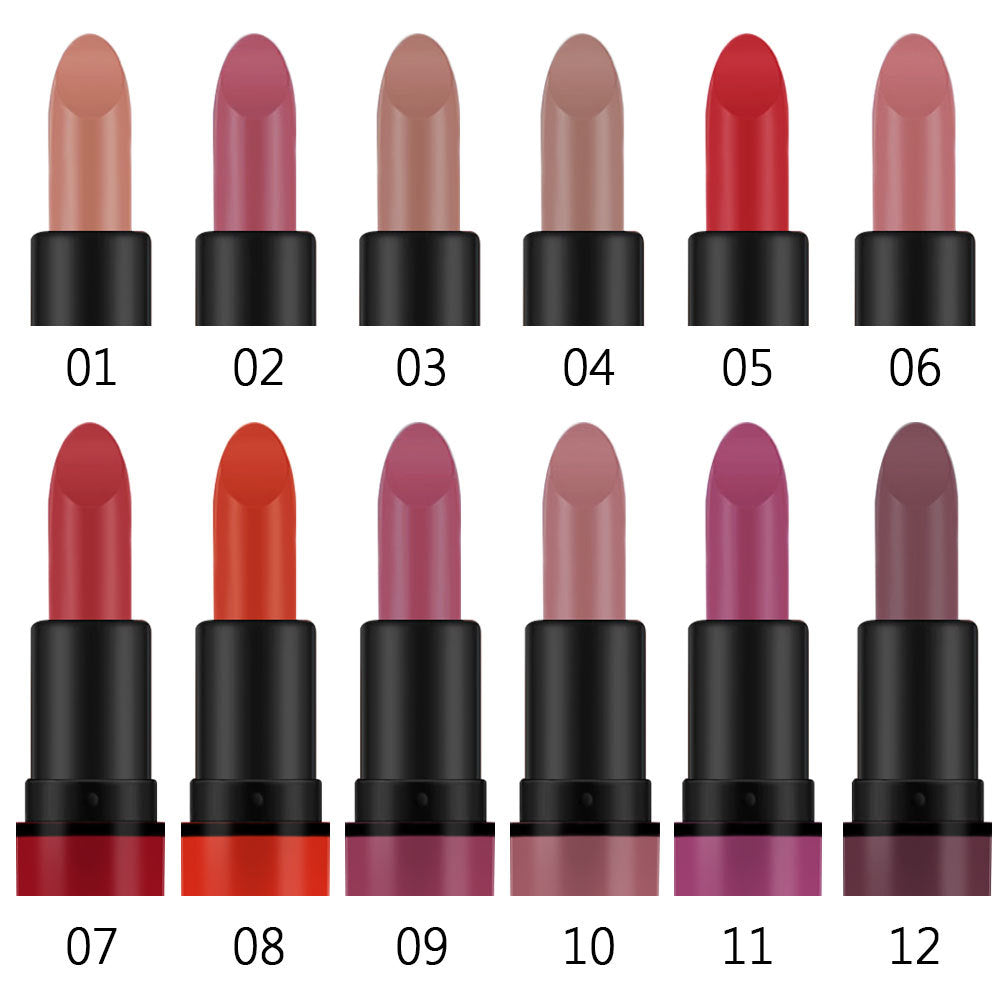 Matte Lipstick 12-Color Collection for Nude to Red Looks