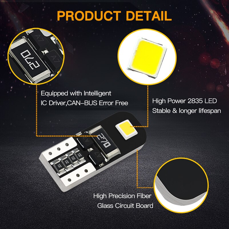 T10 W5W LED Bulbs — Error‑Free for Audi BMW VW Mercedes (10