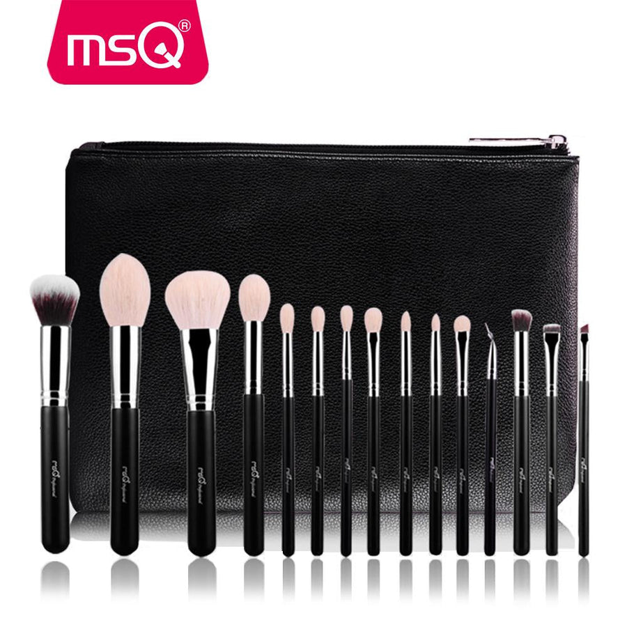 15-Piece Professional Makeup Brush Set with Leather Case