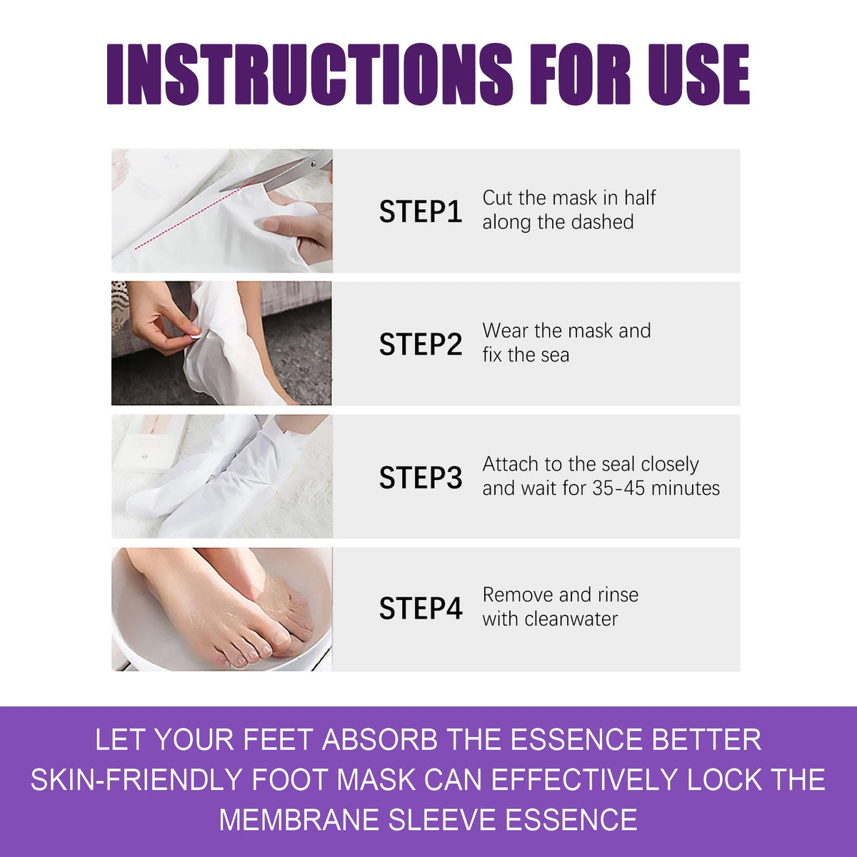 Ginger Foot Mask Booties for Cracked Dry Heels, 4 Pairs