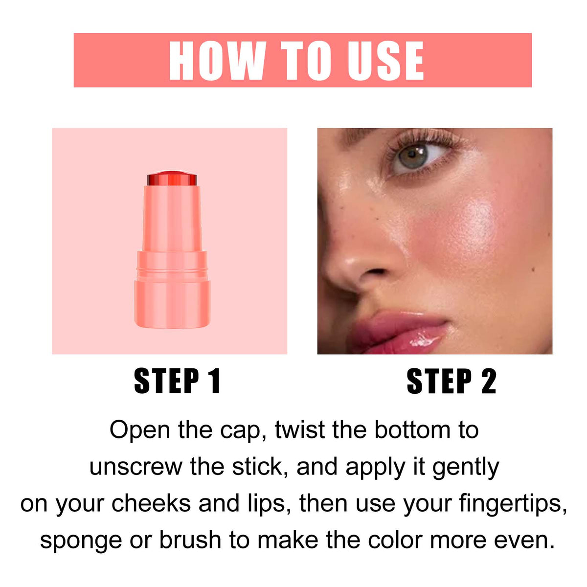 Jelly Blush Lip Gloss Stick for Bright Lips & Cheeks