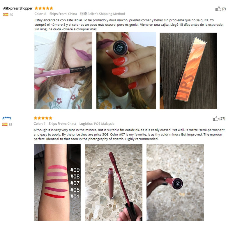 Liquid Lipstick Matte Color, Waterproof Kiss-Proof Wear