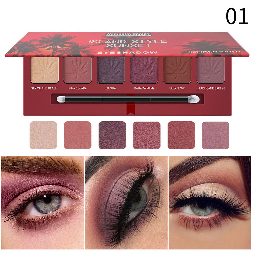 Sunset Eyeshadow Palette, 6 Colors With Dual-Ended Brush