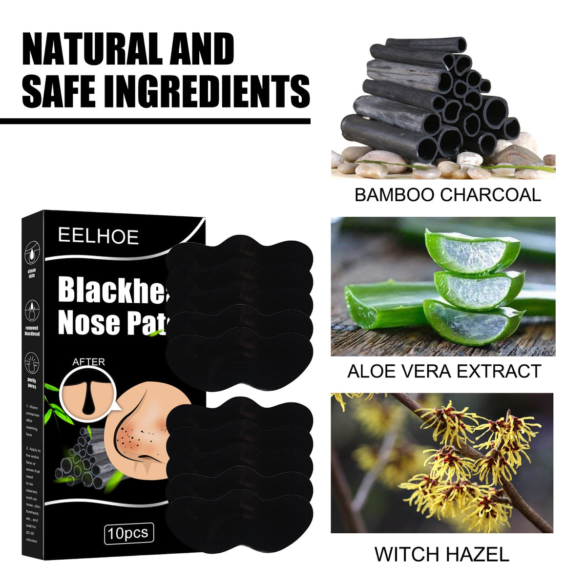 Bamboo Charcoal Nose Pore Strips for Blackhead Removal