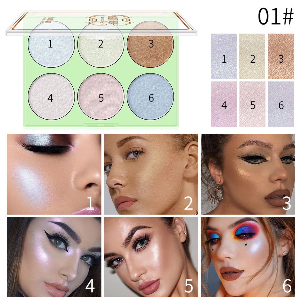 6-Color Pearl Highlighter Palette for Face & Body Glow