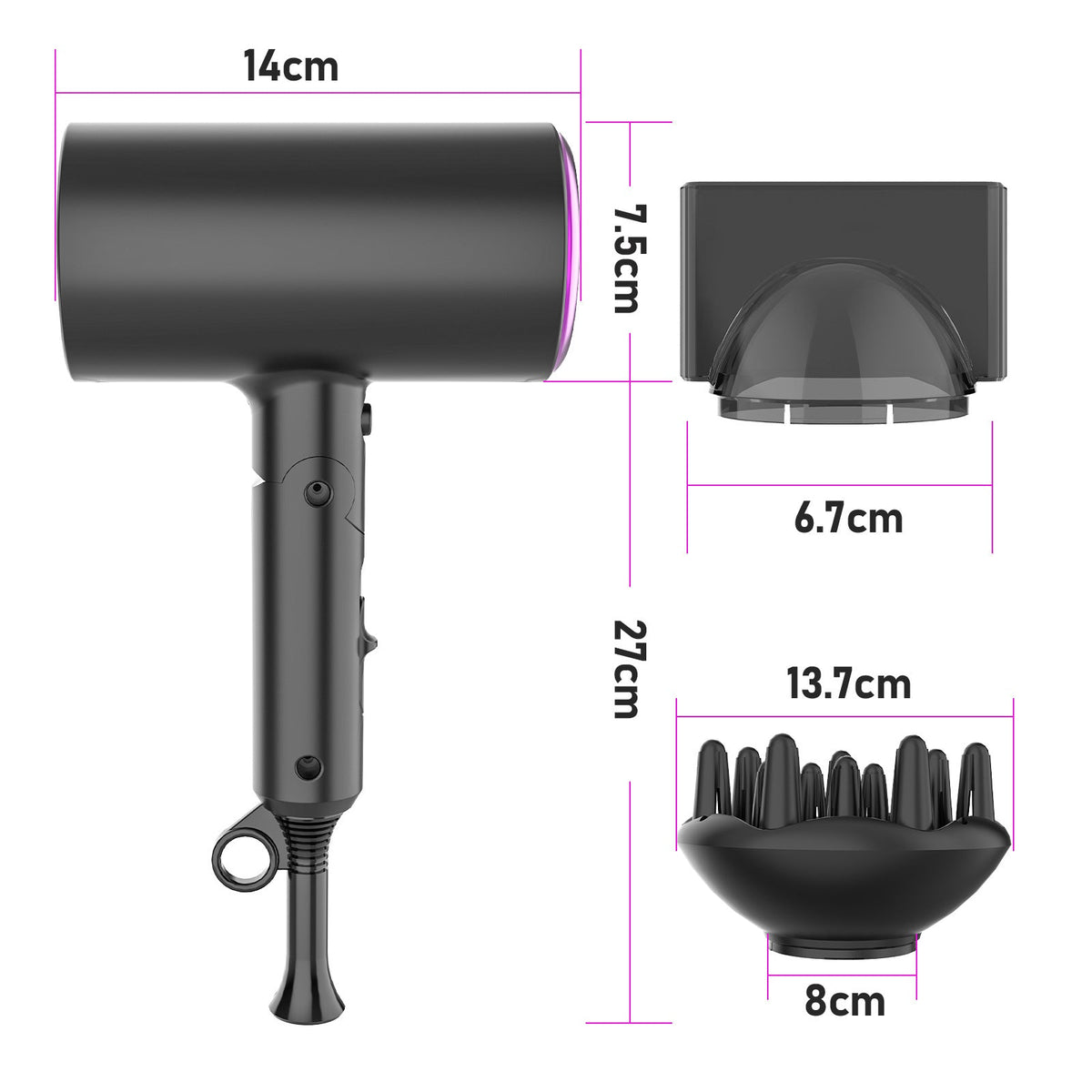 Ionic Hair Dryer — Foldable 1800W Blow Dryer with 5