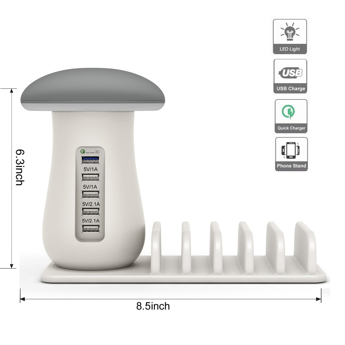 Mushroom Lamp Charging Station — Power 5 Devices, QC3.0