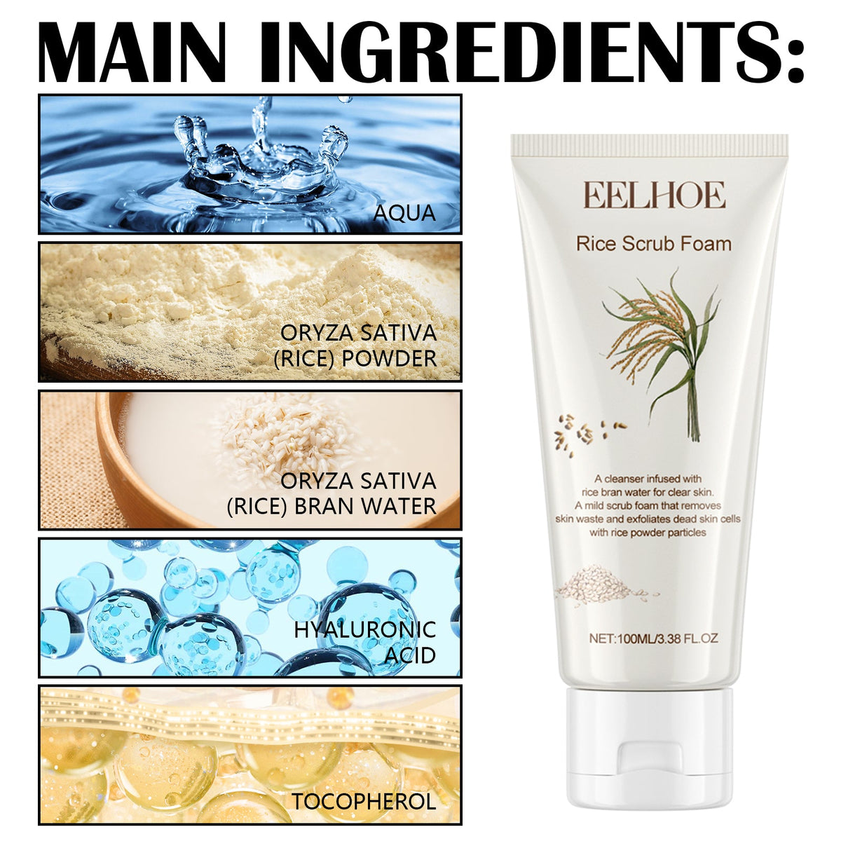 Rice Scrub Foam Cleanser - Refines Pores & Cuts Shine