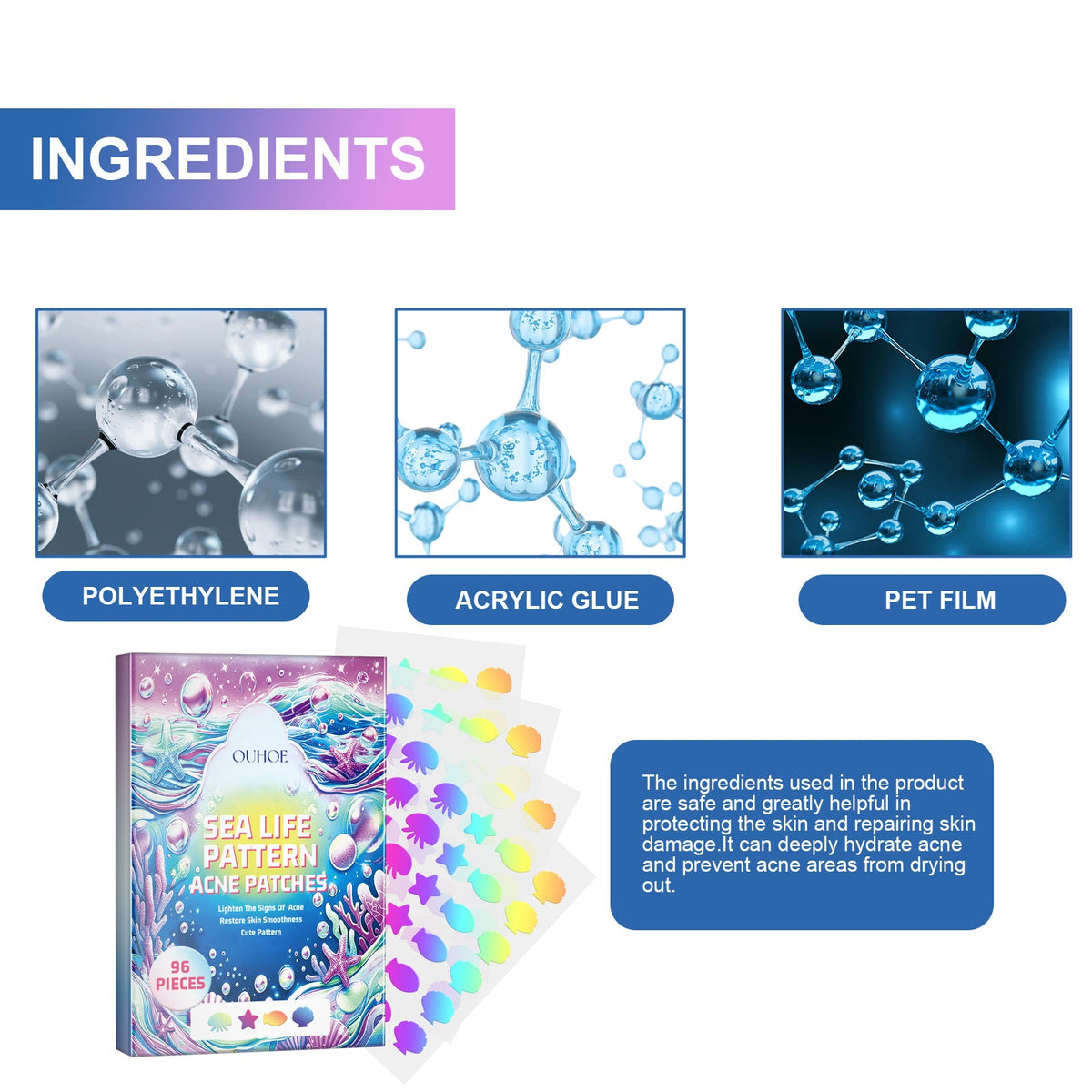 Cute Acne Patches Hydrocolloid 96-Pack Sea Shapes