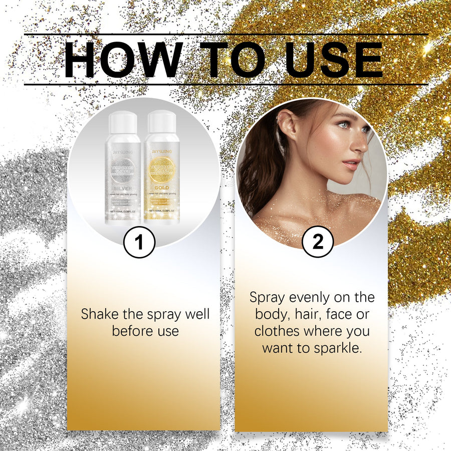 Body Glitter Spray for Instant Gold & Silver Shine