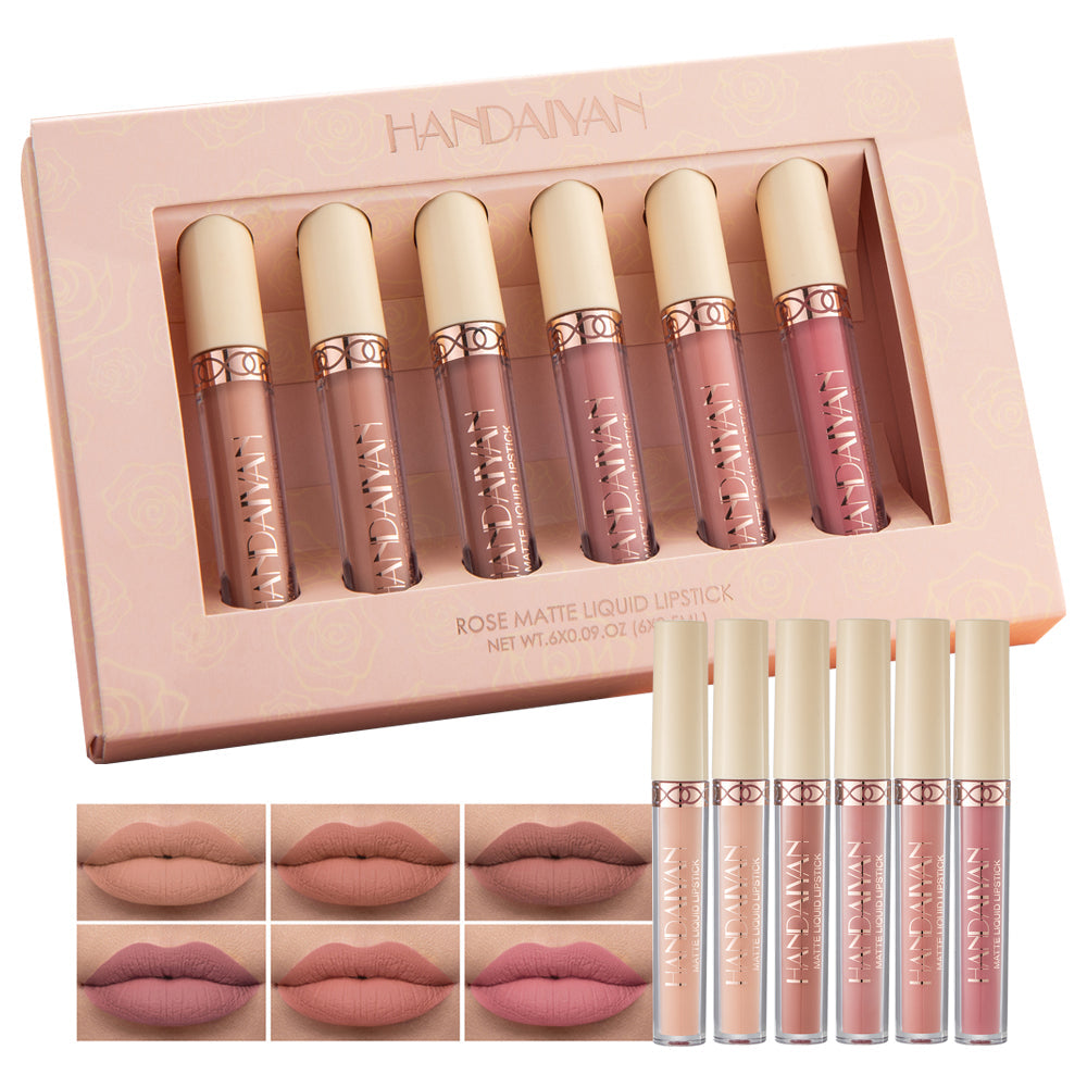 6-Shade Rose Matte Liquid Lipstick Set for Every Look