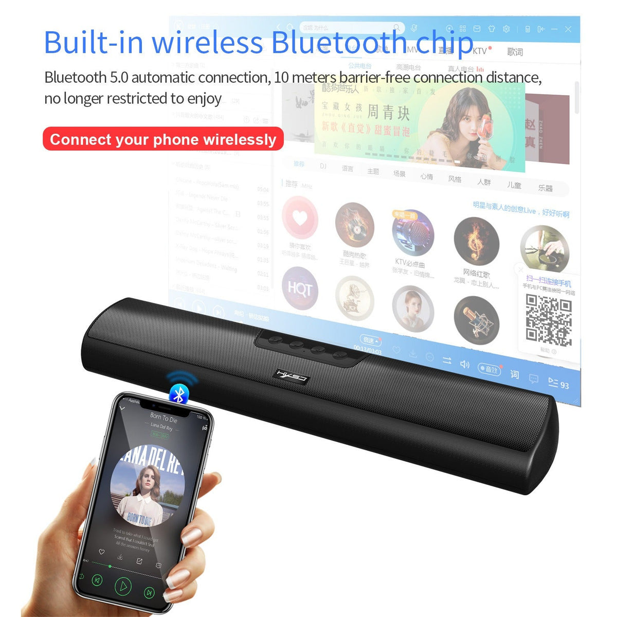 Bluetooth 5.0 Soundbar Speaker — Wall‑Mounted Bass Cannon