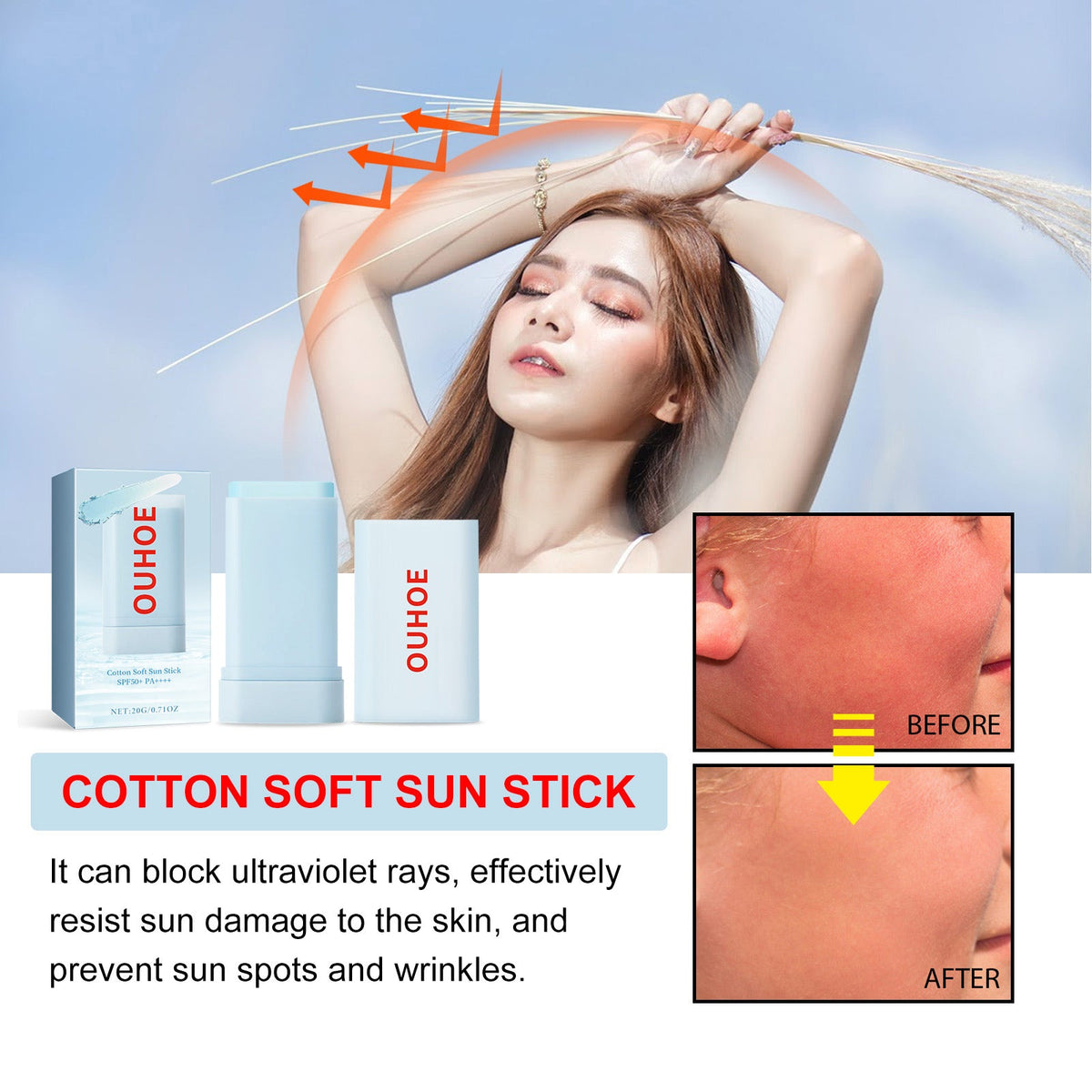SPF 50+ Sunscreen Stick - No Sticky Residue Sun Protection