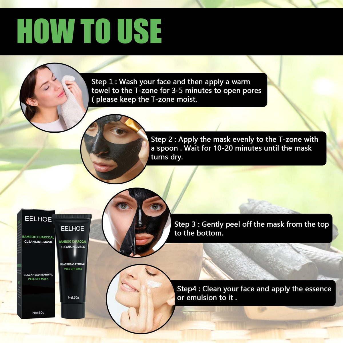EELHOE Bamboo Charcoal Blackhead Removal Mask, Deep Cleanse