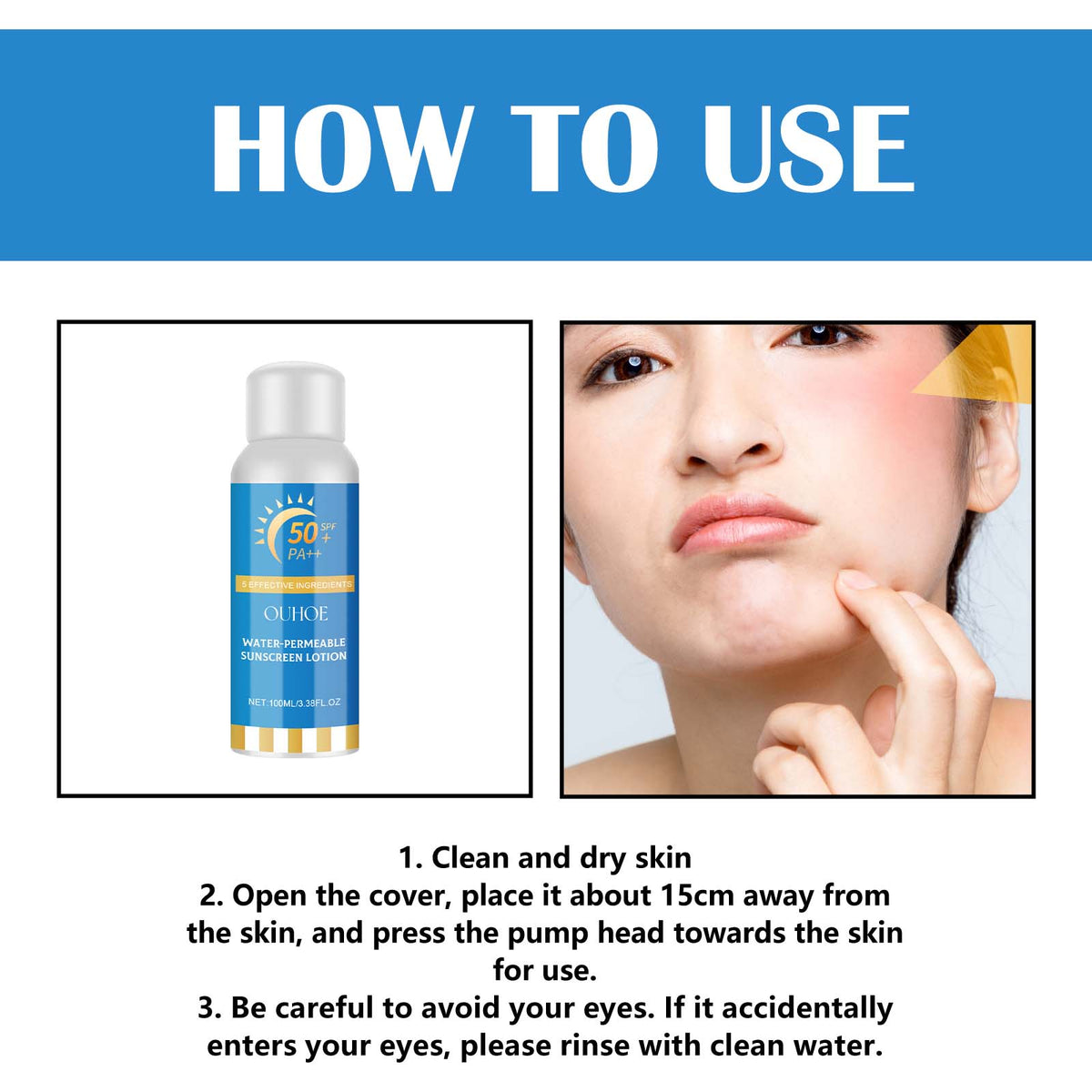 SPF 50+ Water-Permeable Sunscreen Lotion, Non-Sticky Finish