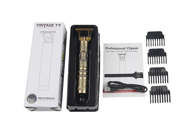 Electric Hair Clipper — Carved Brass & Cordless Rechargeable