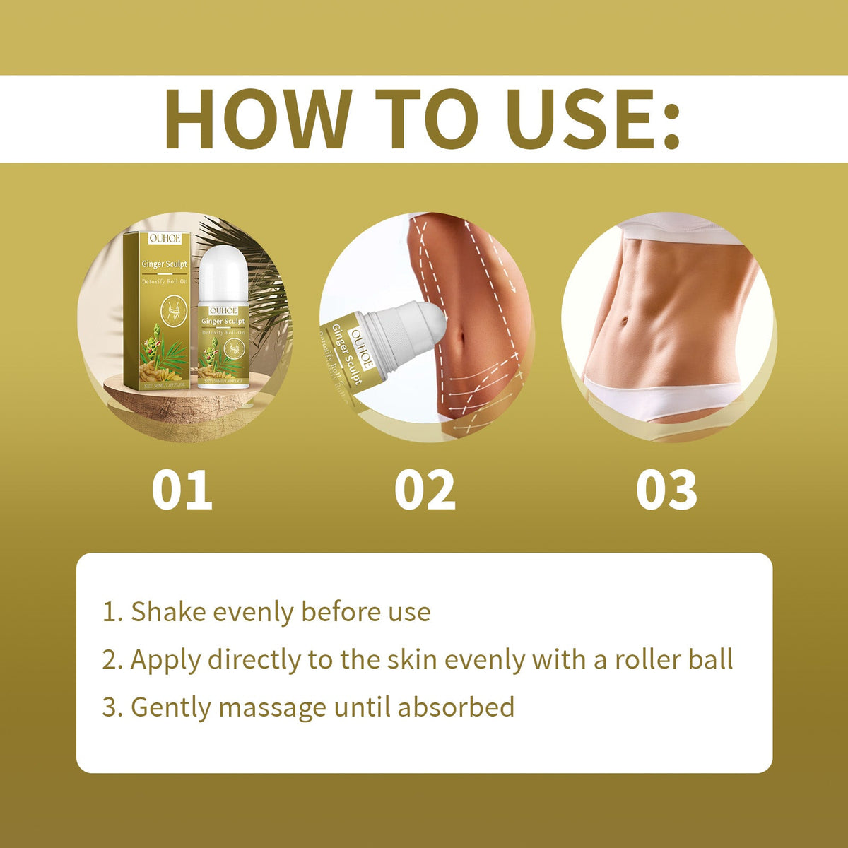 Ginger Sculpt Detoxify Roll-On, Ball Body Massage Moisturizi