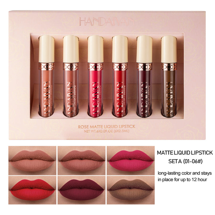 6-Shade Rose Matte Liquid Lipstick Set for Every Look