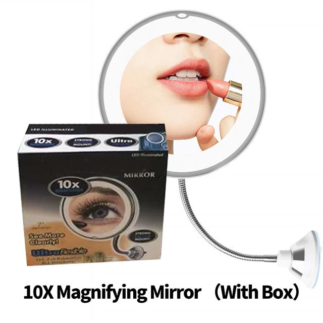 LED Magnifying Mirror — 10x Clarity & 360° Gooseneck