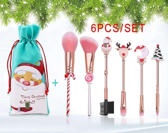 Christmas Makeup Brushes Set — Soft Synthetic Hair, Holiday
