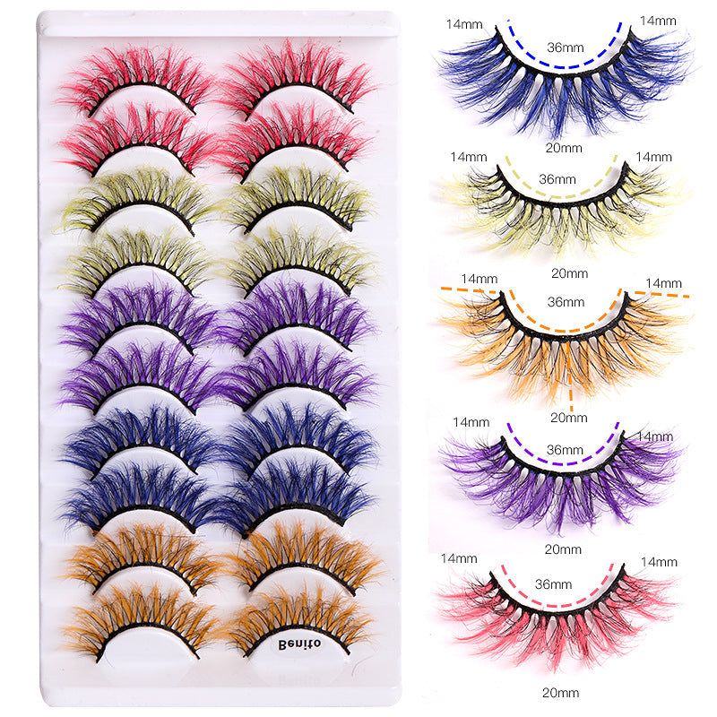 Colored False Eyelashes, 10-Pair Fluffy 8D Volume