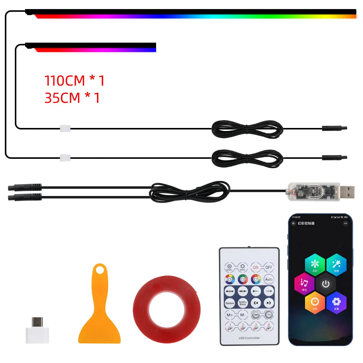 Car LED Strip Lights — Music-Sync Interior RGB, App +