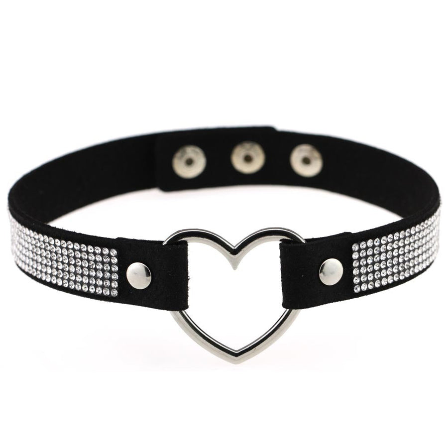 Rhinestone Heart Choker — Statement Harajuku Collar in 10
