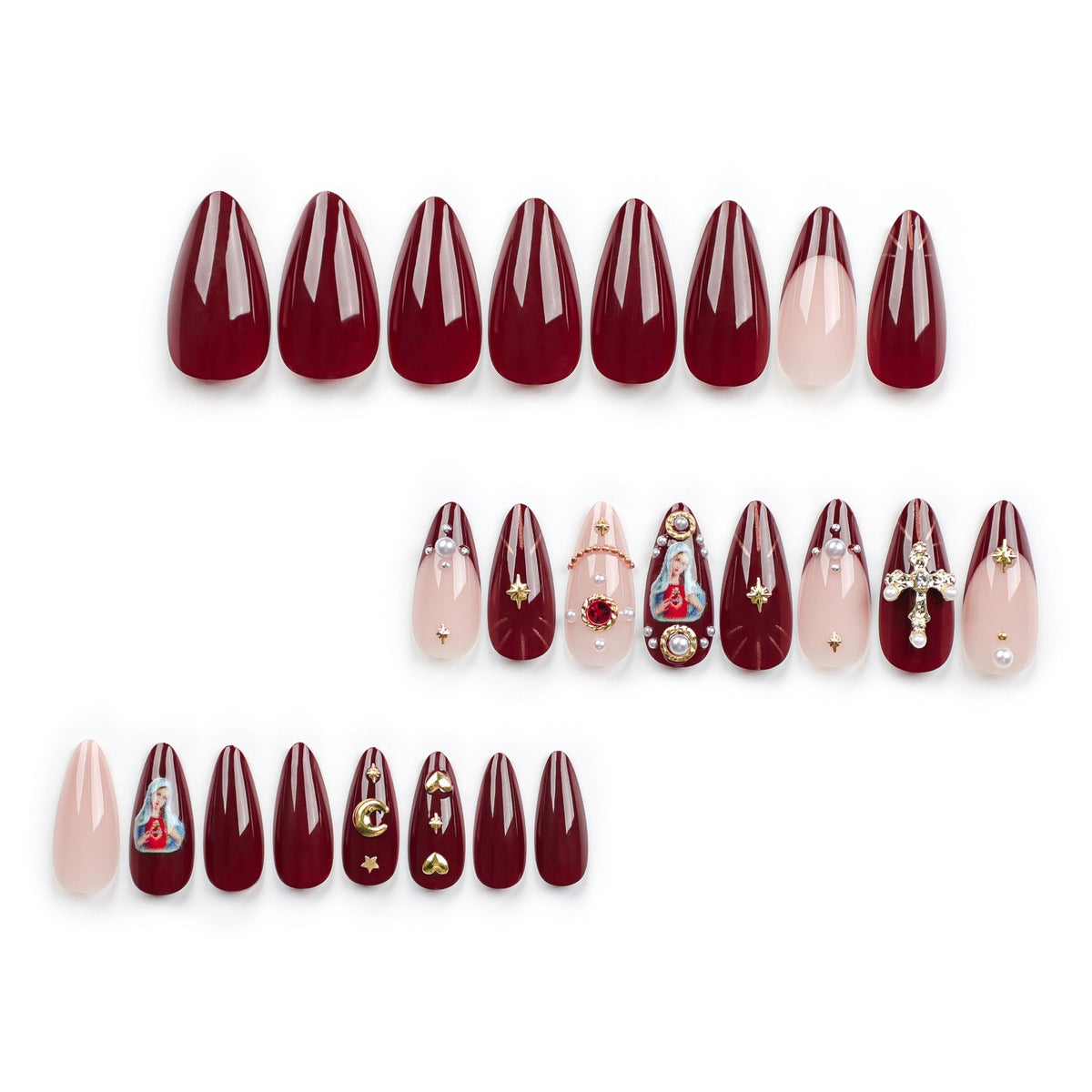 Press-On Nail Set with 3D Cross & Charm Art — Expressive