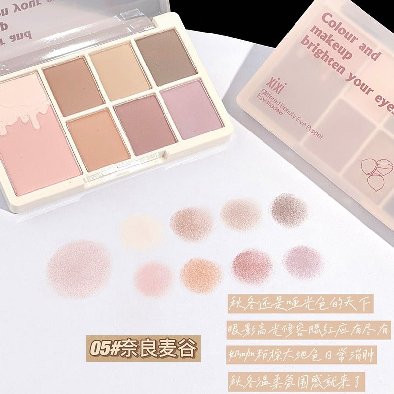 7-Color Eyeshadow Palette for Rosy Glitter Eye Looks