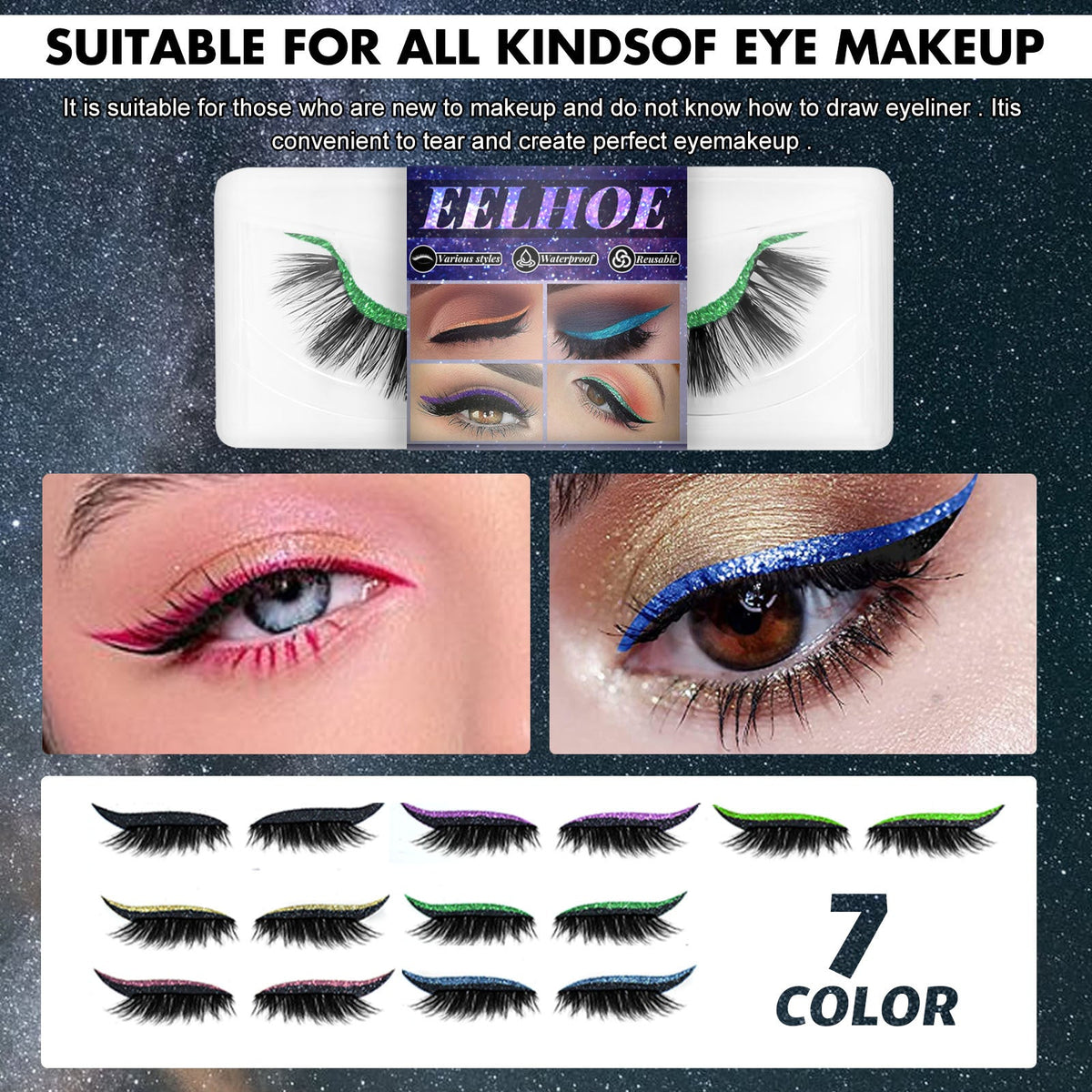 Self-Adhesive False Eyelashes With Glitter Eyeliner