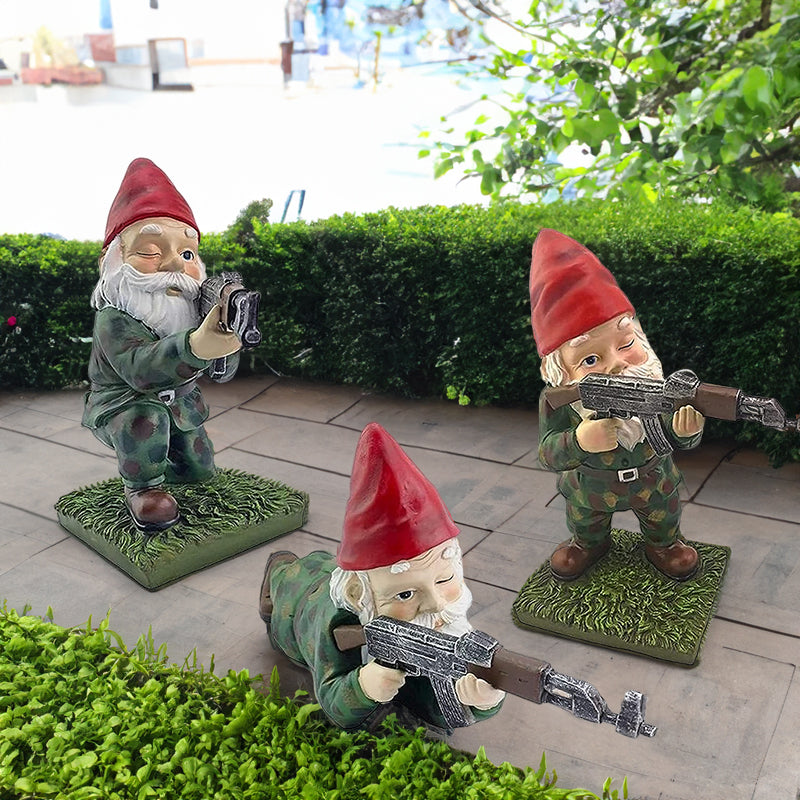 Army Gnome Garden Statue Set – Playful Outdoor Decor