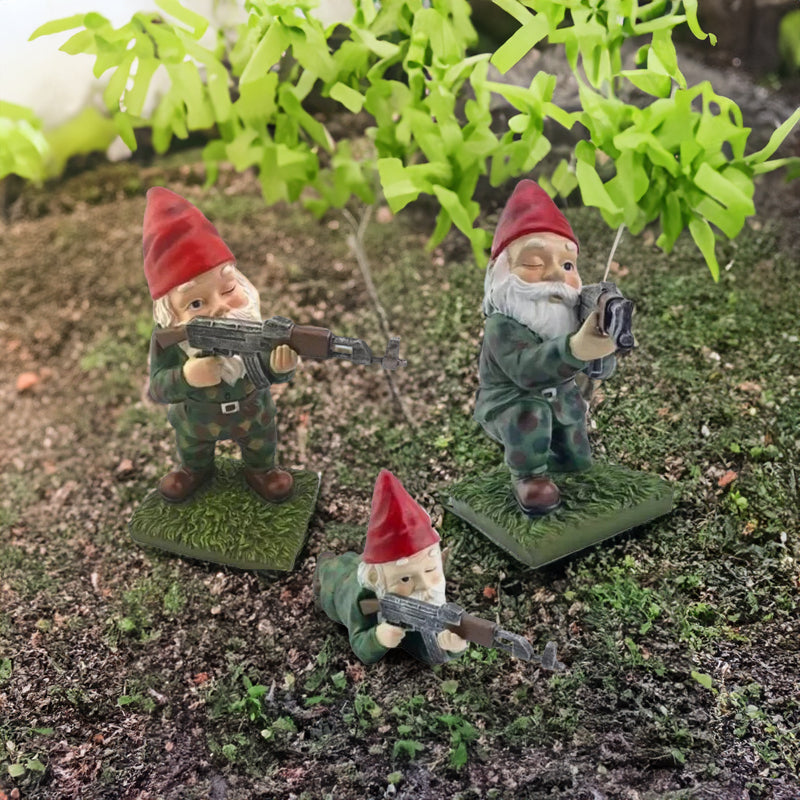 Army Gnome Garden Statue Set – Playful Outdoor Decor