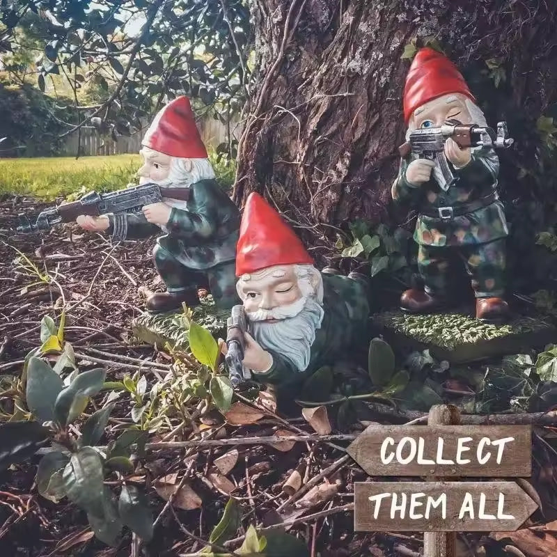 Army Gnome Garden Statue Set – Playful Outdoor Decor