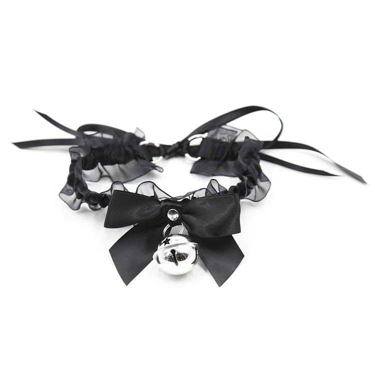Black Lace Collar With Silver Bell And Statement Bow