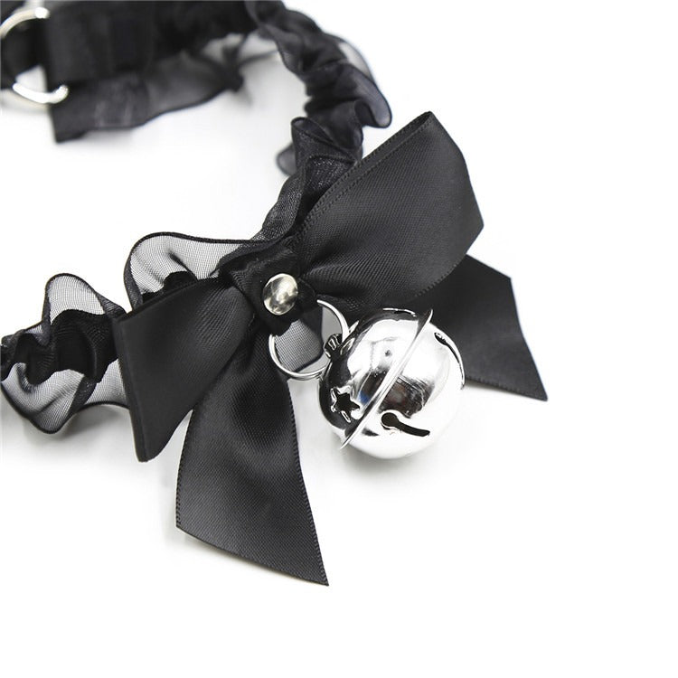 Black Lace Collar With Silver Bell And Statement Bow