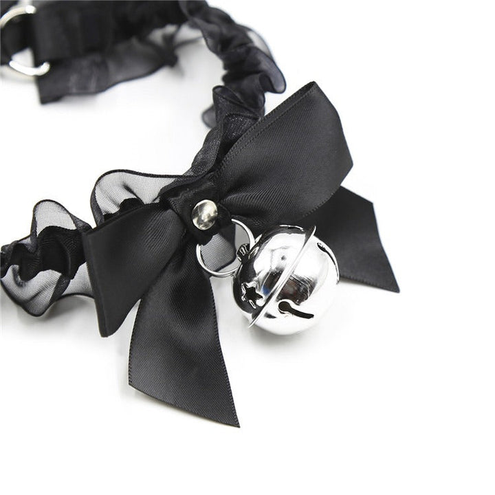 Black Lace Collar With Silver Bell And Statement Bow