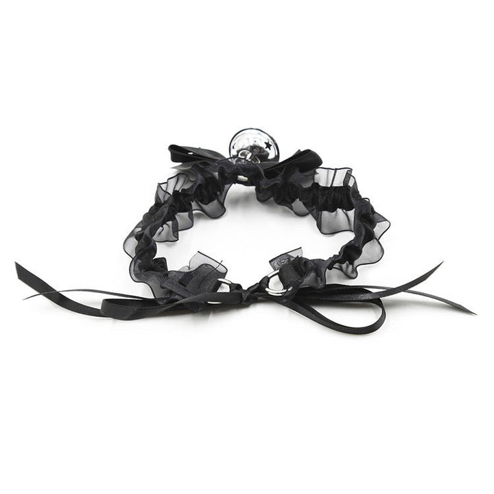 Black Lace Collar With Silver Bell And Statement Bow