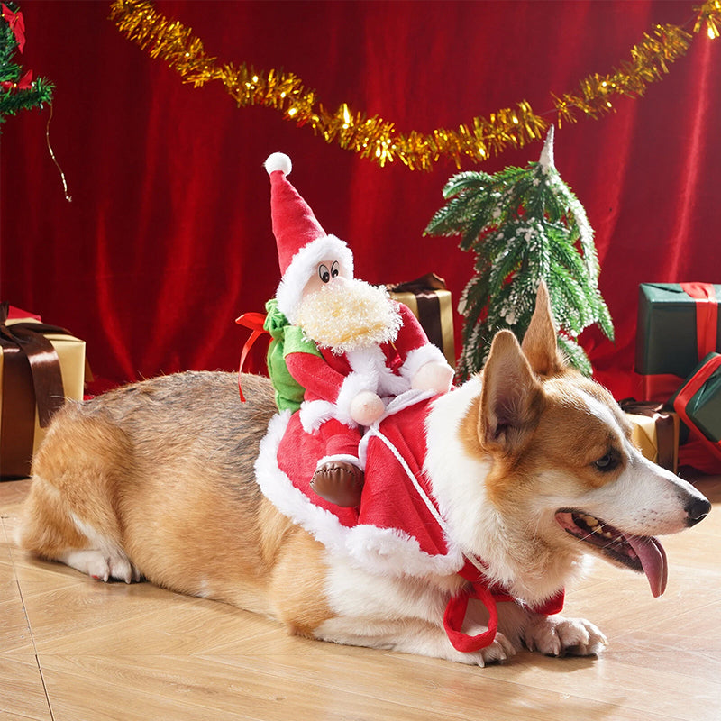 Christmas Dog Costume Santa Rider Holiday Pet Outfit